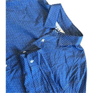 Frank & Eileen Paul Shirt Men Medium Scissors Pattern Blue Italian Cotton Button